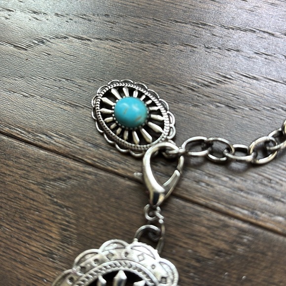 American Bison Western Chain Belt,oval silver tone conchos,faux turquoise stones - Picture 5 of 12